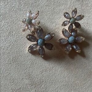 Elegant Floral Earrings with Blue and Pink Accents
